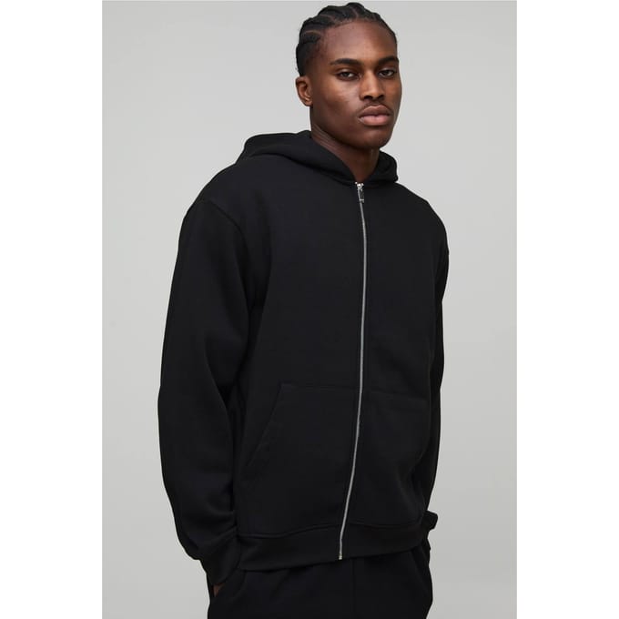 Essential Oversized Zip Through Hoodie | Black | Size Medium