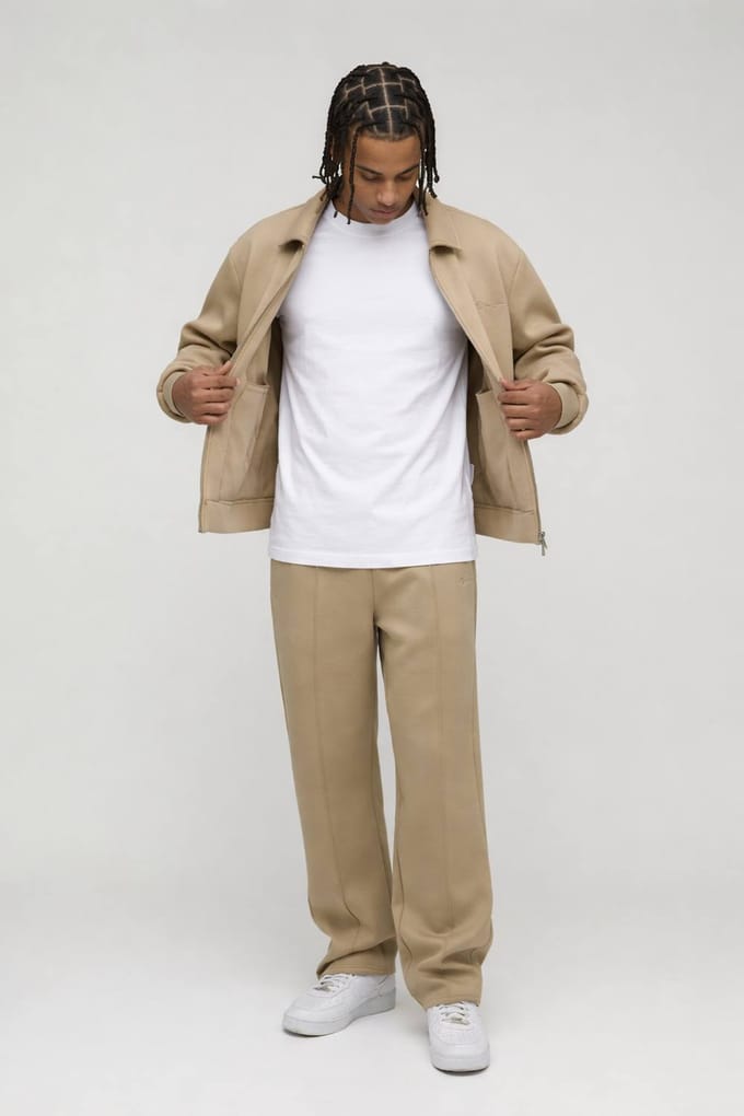 Regular Fit Harrington en Relaxed Broek Scuba Set | Taupe | Size Medium