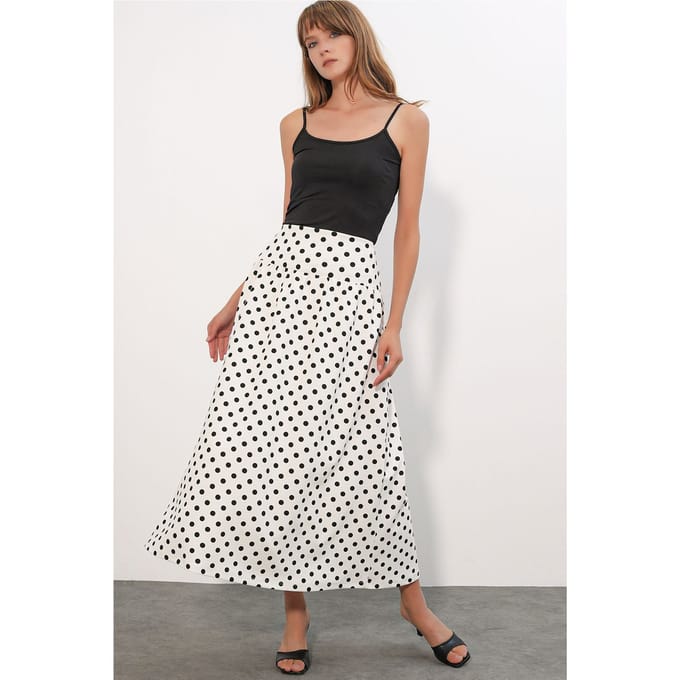 Hoge taille polkadot maxi rok