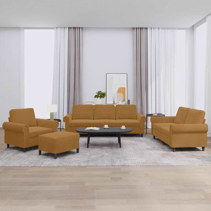 vidaXL - 4-delige - Loungeset - met - kussens - fluweel - bruin
