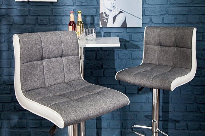 In hoogte verstelbare barstoelen grijs-witte barkruk met voetensteun set van 2