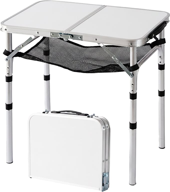 Campingtafel - 60x40 cm - inklapbaar - hoogte verstelbaar - wit
