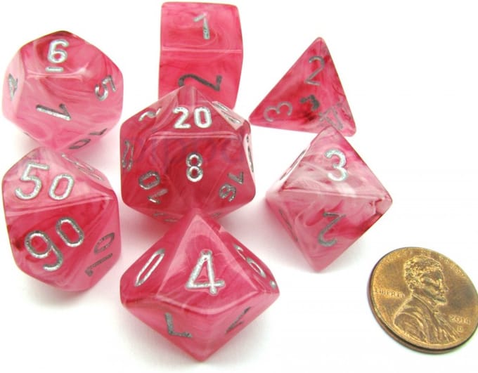 Polydice 7 Dobbelstenenset Ghostly Glow Pink Silver