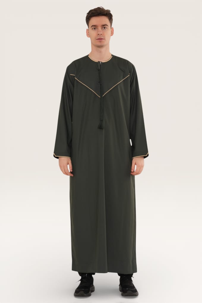 Heren groene Ramadan Marokkaanse Jubba Robe Djellaba Eid Kaftan Thobe LFS-TT-007