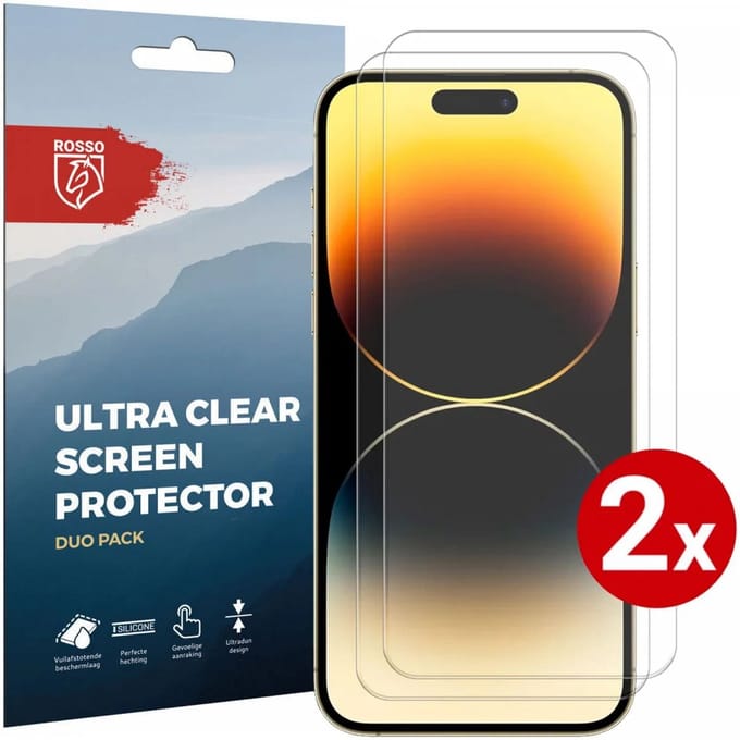 Rosso Screen Protector Ultra Clear Duo Pack Geschikt voor Apple iPhone 14 Pro Max | TPU Folie | Case Friendly | 2 Stuks