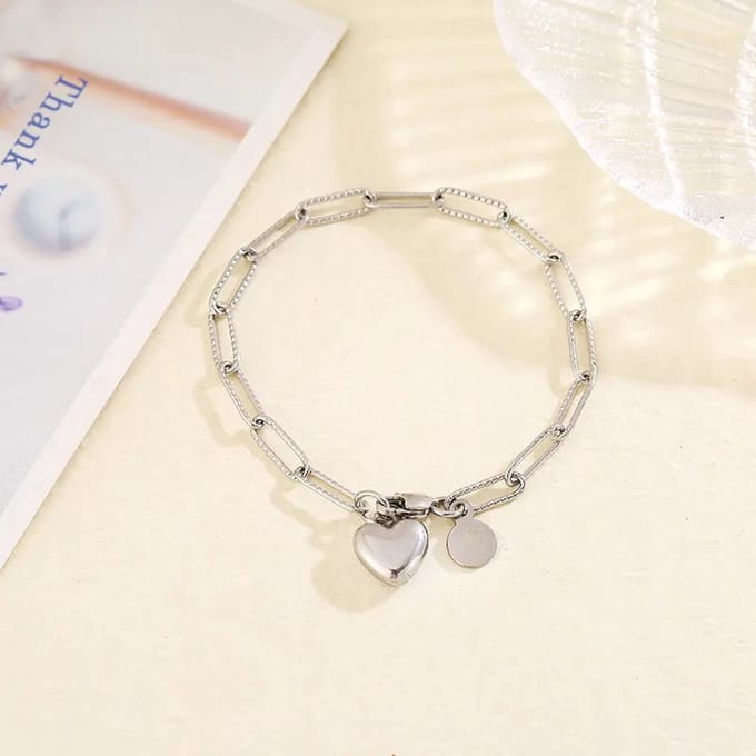 JewelGalerie - Armband - Schakel Hartje - Zilver