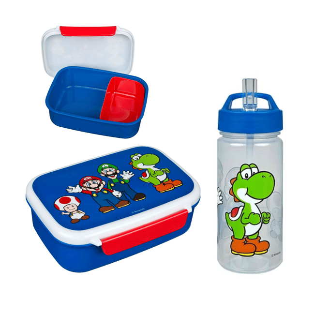 Super Mario Lunchset - Lunchbox - Drinkfles - Blauw - Lunchbox Kinderen