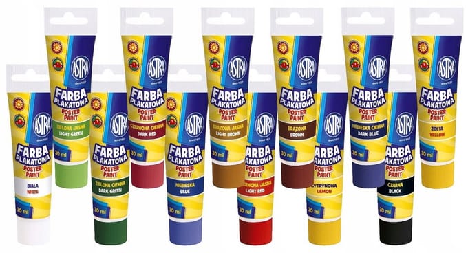 Astra Plakkaatverf Set - 12 Levendige Kleuren, 30ml Tuben