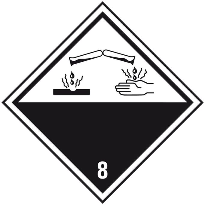 ADR klasse 8 sticker bijtende stoffen 100 x 100 mm