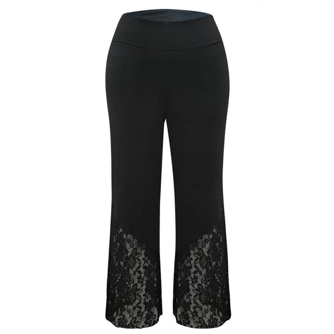 Plus Size Dames Casual Kant Losse Wijde Pijpen Legging Sportbroek XL zwart