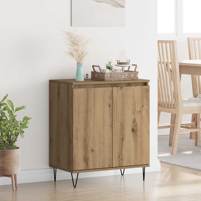 vidaXL - Dressoir - Artisan - Eiken - 60 - x - 35 - x - 70 - cm - Bewerkt - hout
