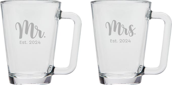 Gegraveerde set Theeglazen 26cl Mr. Est. 2024 - Mrs. Est. 2024