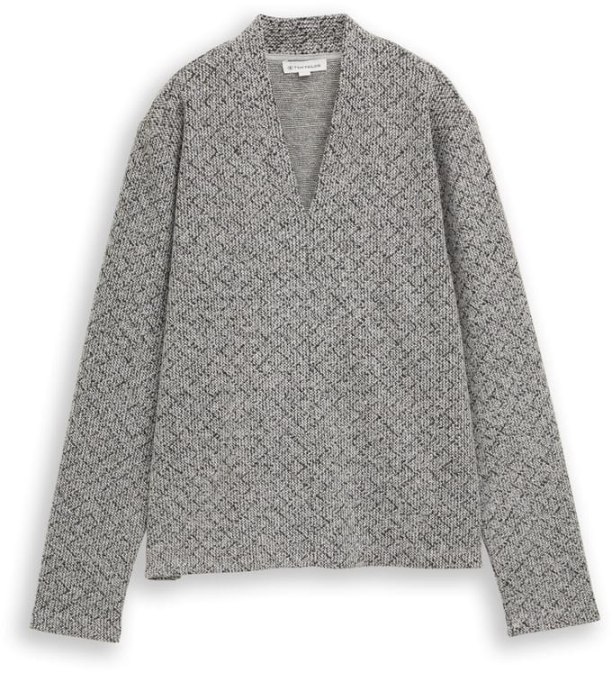 Tom Tailor - Sweatshirt met V-hals - Maat S - black white argyle structure
