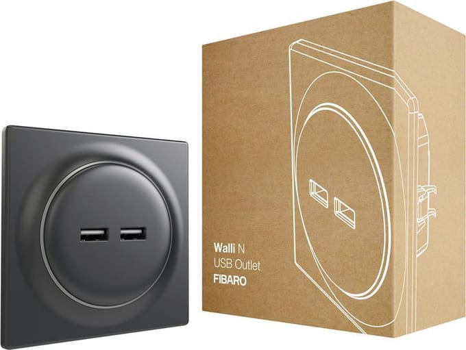 FIBARO Walli N USB Outlet - Antraciet - Klassiek basiselement