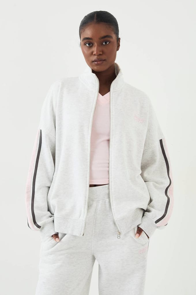 Dames DSGN Studio Sport Colour Block Funnel Neck Zip Through Sweatshirt | Asgrijs | Maat: Medium