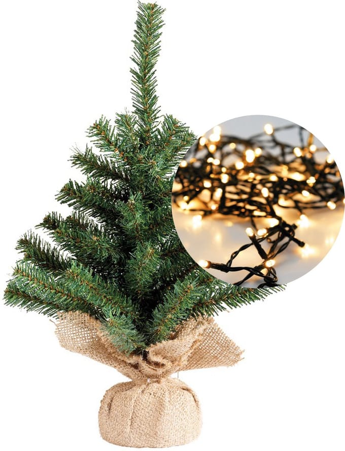 Mini kerstboom 45 cm - met kerstverlichting warm wit 300 cm - 40 leds