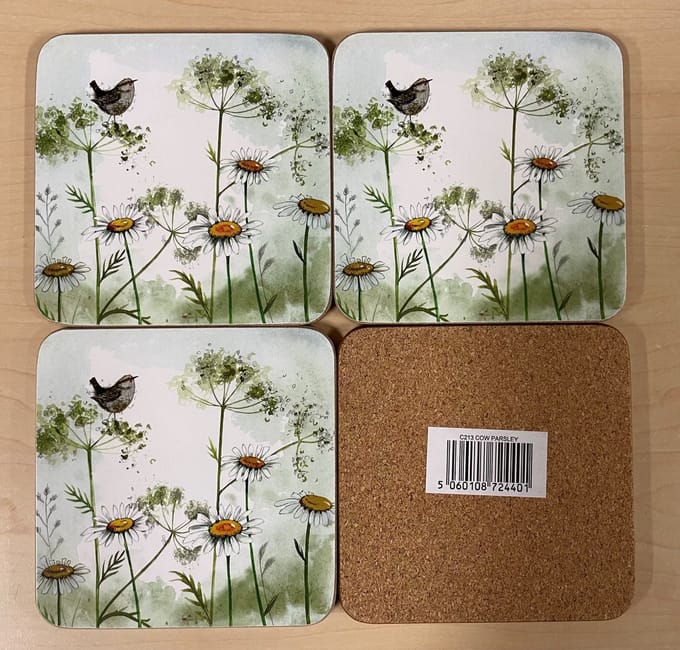 Alex Clark Onderzetters WREN AND COW PARSLEY ~ BLOEMEN