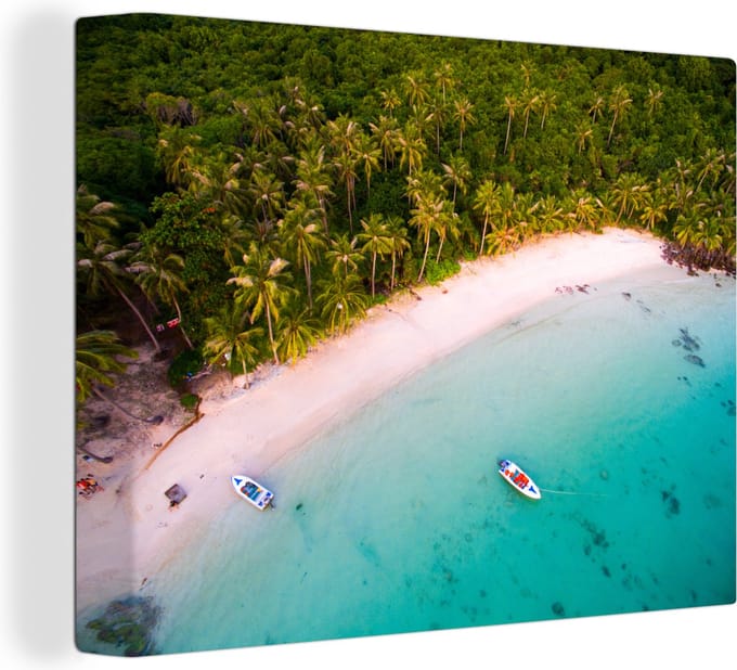 Canvas Schilderij Tropisch - Eiland - Boot - 80x60 cm - Wanddecoratie
