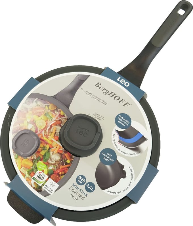 Wok antikleef met deksel Stone 28cm - Zwart - PFAS-vrij
