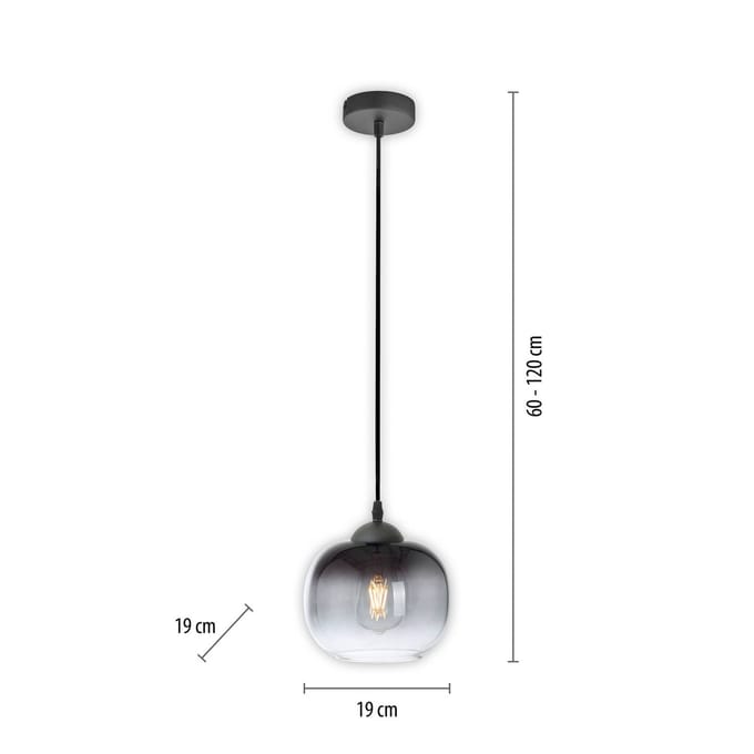 JUST LIGHT. GmbH Hanglamp Zea, 1-lamp, rookgrijs/zwart, glas, E27