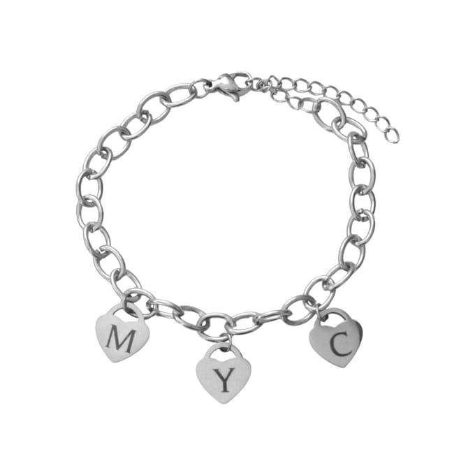 Schakelarmband Hart met 3 Initialen Goud
