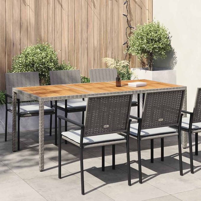 vidaXL - Tuintafel - 190x90x75 - cm - poly - rattan - en - acaciahout - grijs