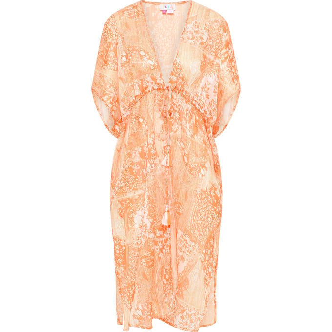 IZIA Kimono Dames Oranje Wit