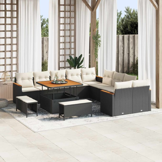 vidaXL - Tuinbank - Set - 13 - st - Zwart - poly - rattan