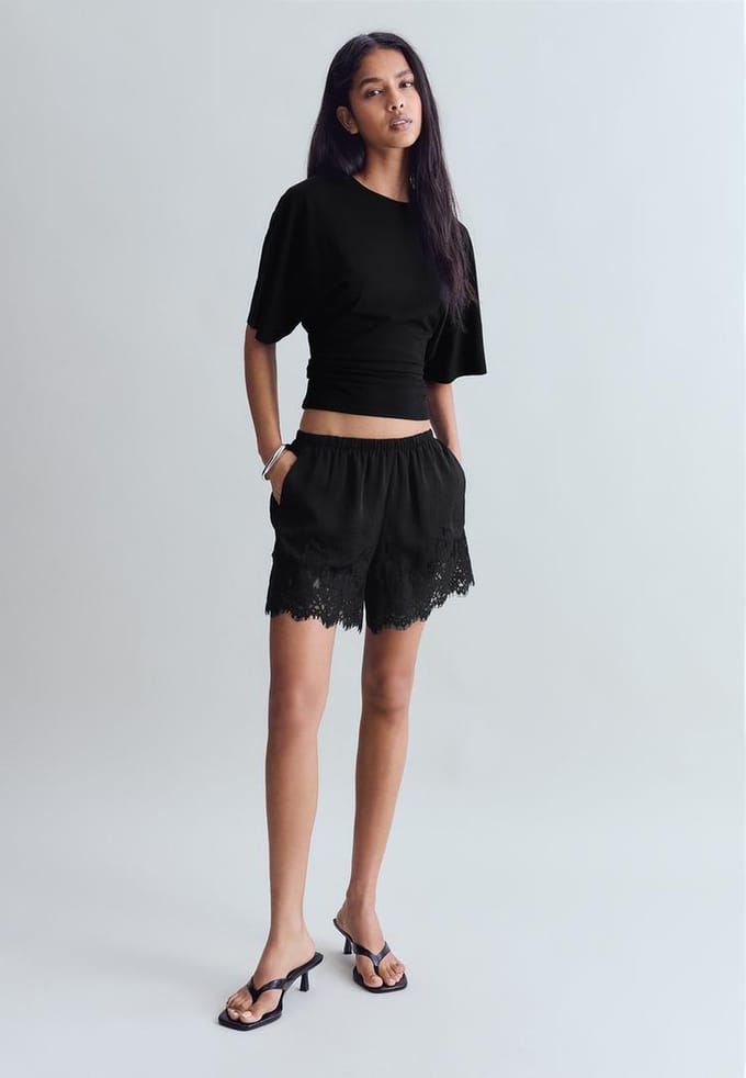 Stradivarius B08 T-shirt met Japanse korte mouw  Zwart S