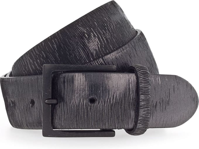 b.belt Leren Riem 40 mm Full - Grain Leather Belt W100 Black / Silver Grey Metallic Zwart