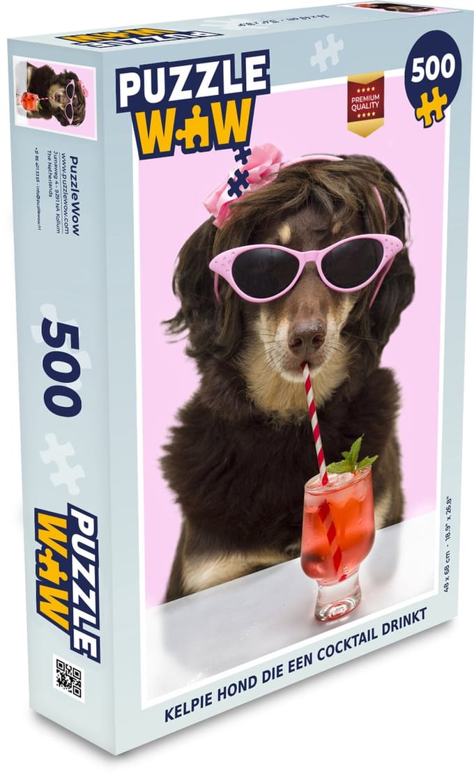 Puzzel Kelpie hond die een cocktail drinkt - Legpuzzel - Puzzel 500 stukjes