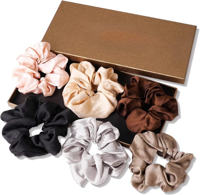 Famanu – 6 stuks satijnen scrunchies, fluffy set voor dik/krullend/lang haar
