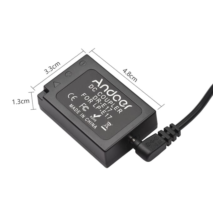Andoer PD USB Type-C-kabel naar DR-E17 Dummy-batterij DC-koppeling LP-E17 Vervanging voor Canon EOS M3 zwart