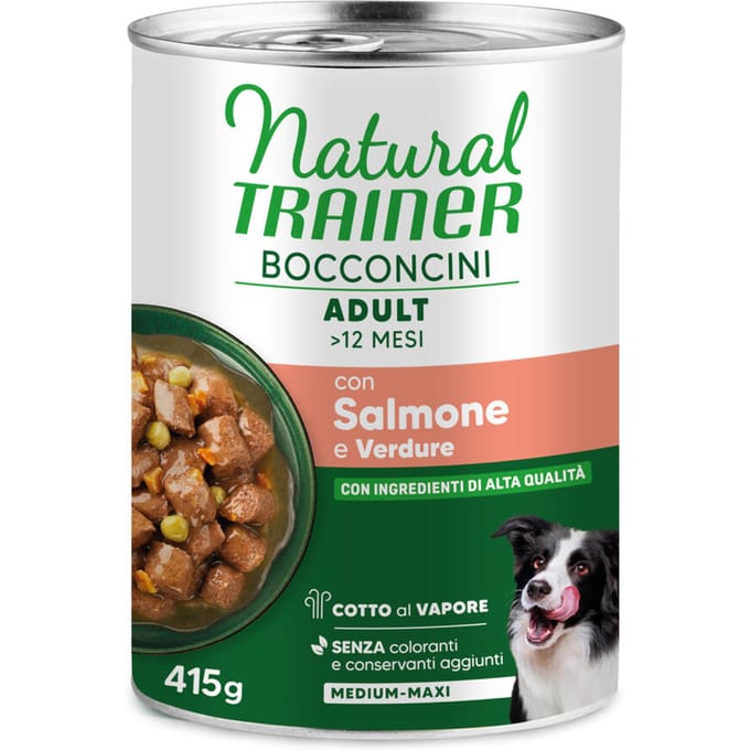 415g Natural Trainer Bocconcini Adult Medium & Maxi Chunks zalm nat hondenvoer