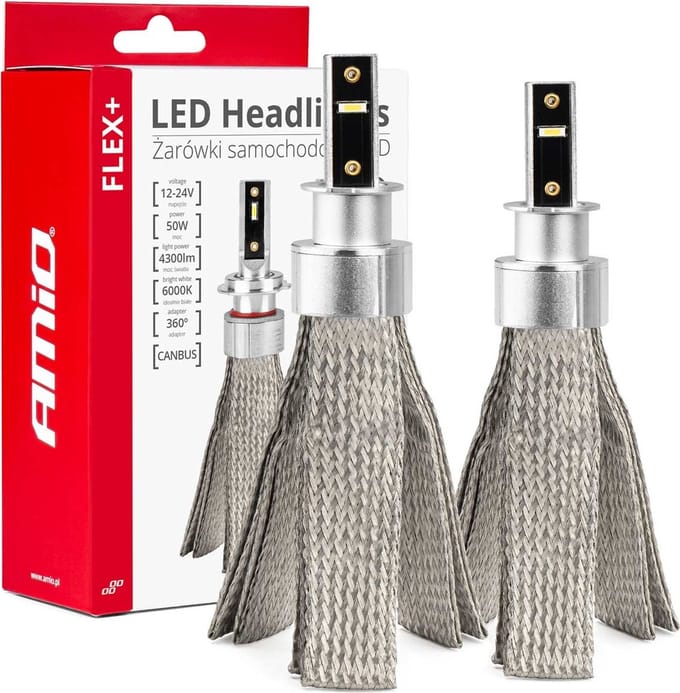 AMiO LED Koplampen FLEX+ Serie H3 canbus 6000K 12-24V Dimlichten Wit