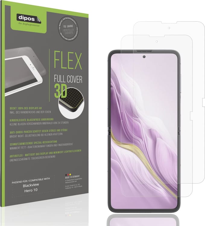 dipos FLEX – 2x Matte Screenprotector geschikt voor Blackview Hero 10 Binnenkant | Volledige Schermbescherming | Case-Friendly