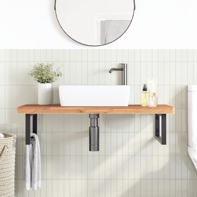 vidaXL - Badkamer - wandschap - staal - en - massief - beukenhout