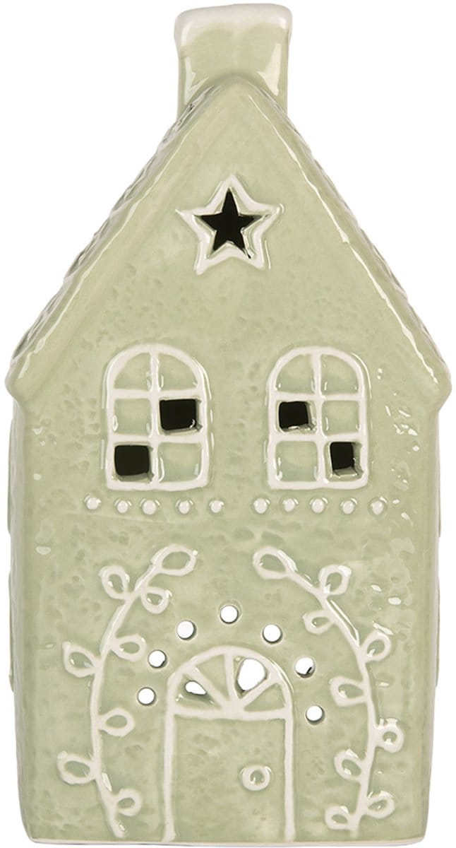 Clayre & Eef Waxinelichthouder Huis 11x9x21 cm Groen Keramiek
