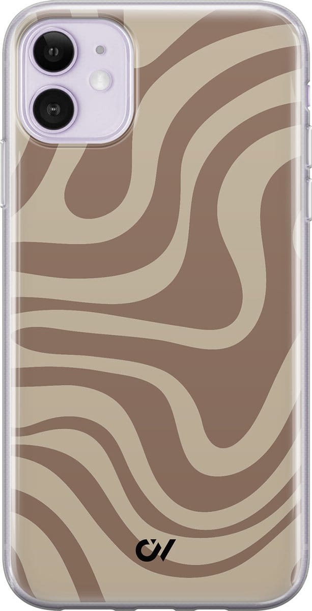 Hoesje geschikt voor Apple iPhone 11 - Brown Abstract Waves - - Bruin - Apple - Casevibes