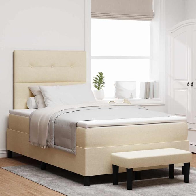 vidaXL - Boxspring - bed - met - hoofdeinde - Crème - 120 - x - 190 - cm - Stof