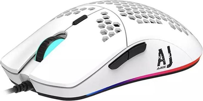 Ajazz AJ380R USB Bedrade Gaming Muis - 16000 DPI - 6 Knoppen - Ergonomisch Geperforeerd Ontwerp - Wit