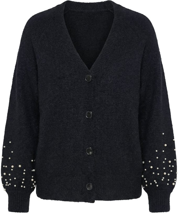 Studio Untold - Dames - Vest oversized model ballonmouwen met sierkralen - Zwart - Maat 46+