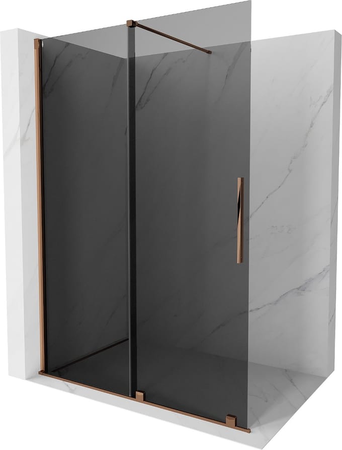 Mexen Velar schuifbare inloopdouchewand 140 x 200 , grafiet 8 mm, roze goud - 871-140-000-43-60