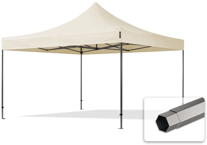 4x4 m Easy Up partytent Vouwpaviljoen, PREMIUM staal 40mm, crème
