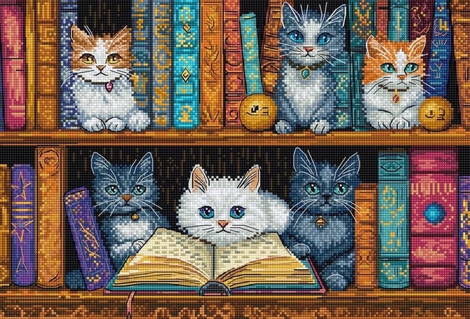Borduurpakket LETI 9917- Bookshelf - Boekenkast