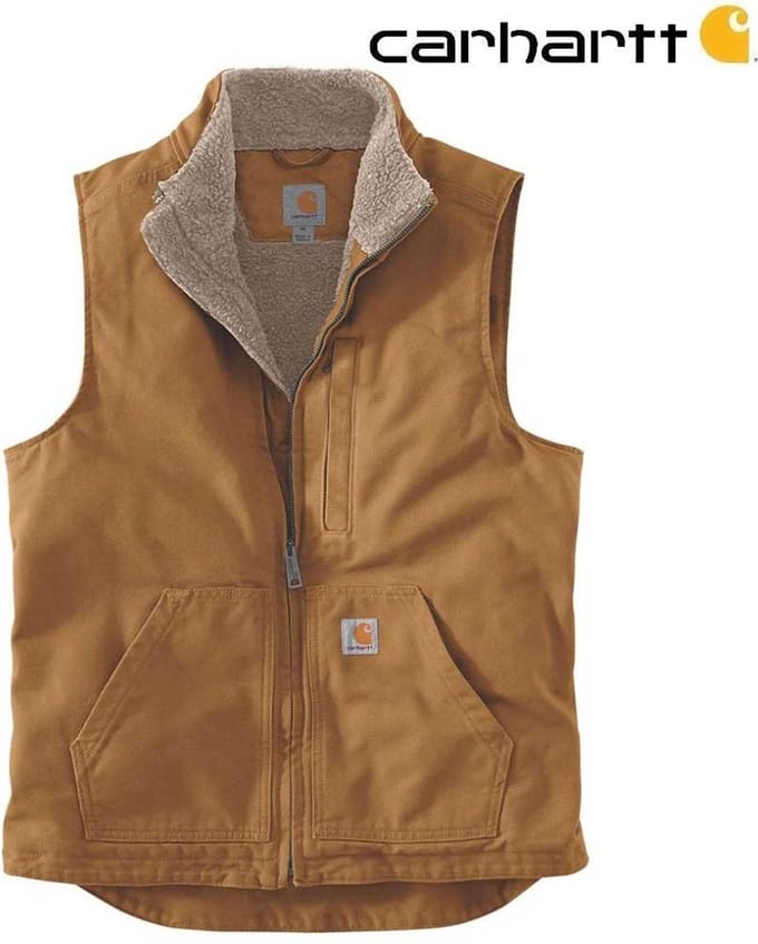 Carhartt Washed Duck Sherpa-Lined Bruin Mock-Neck Vest Heren maat M