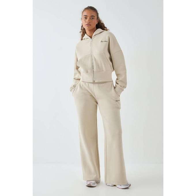 Dames DSGN Studio Deep Hem Boxy Crop Zip Through Hooded Trainingspak | Steen | Maat: Medium
