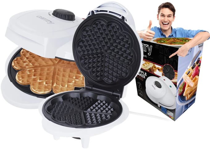 Camry CR3022 1000W wafelmachine, 5 hartvormige wafels, temperatuurregelbaar, antiaanbaklaag, wit