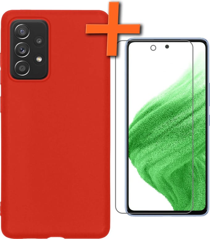 Hoes - Met Screenprotector - Geschikt voor Samsung Galaxy A53 - Sterk & Shockproof - Back Cover - Siliconen Case - Telefoon Hoes - Rood