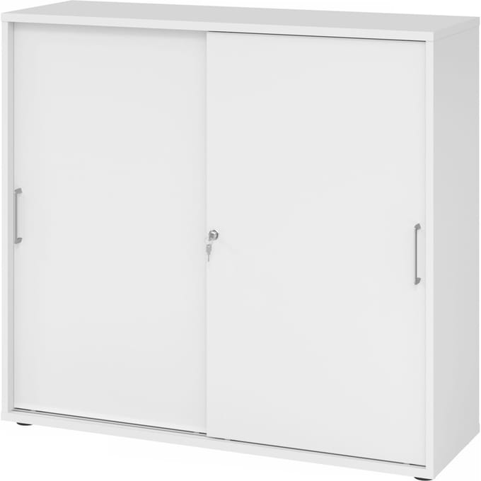 Breno schuifdeurkast, afsluitbaar, spaanplaat, gemelamineerd, B 1200 x D 400 x H 1100 mm, 3 dossierhoogtes, wit/wit